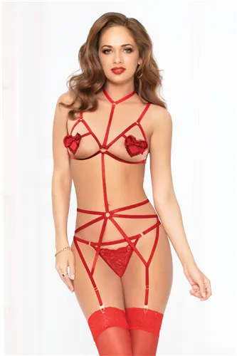 Applique Playsuit & Panty Set - Red - One Size
