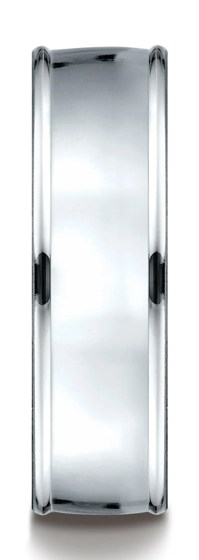 Benchmark 10k White Gold 7mm Comfort-Fit high polish finish round edge Design band, (Sizes 4-15)
