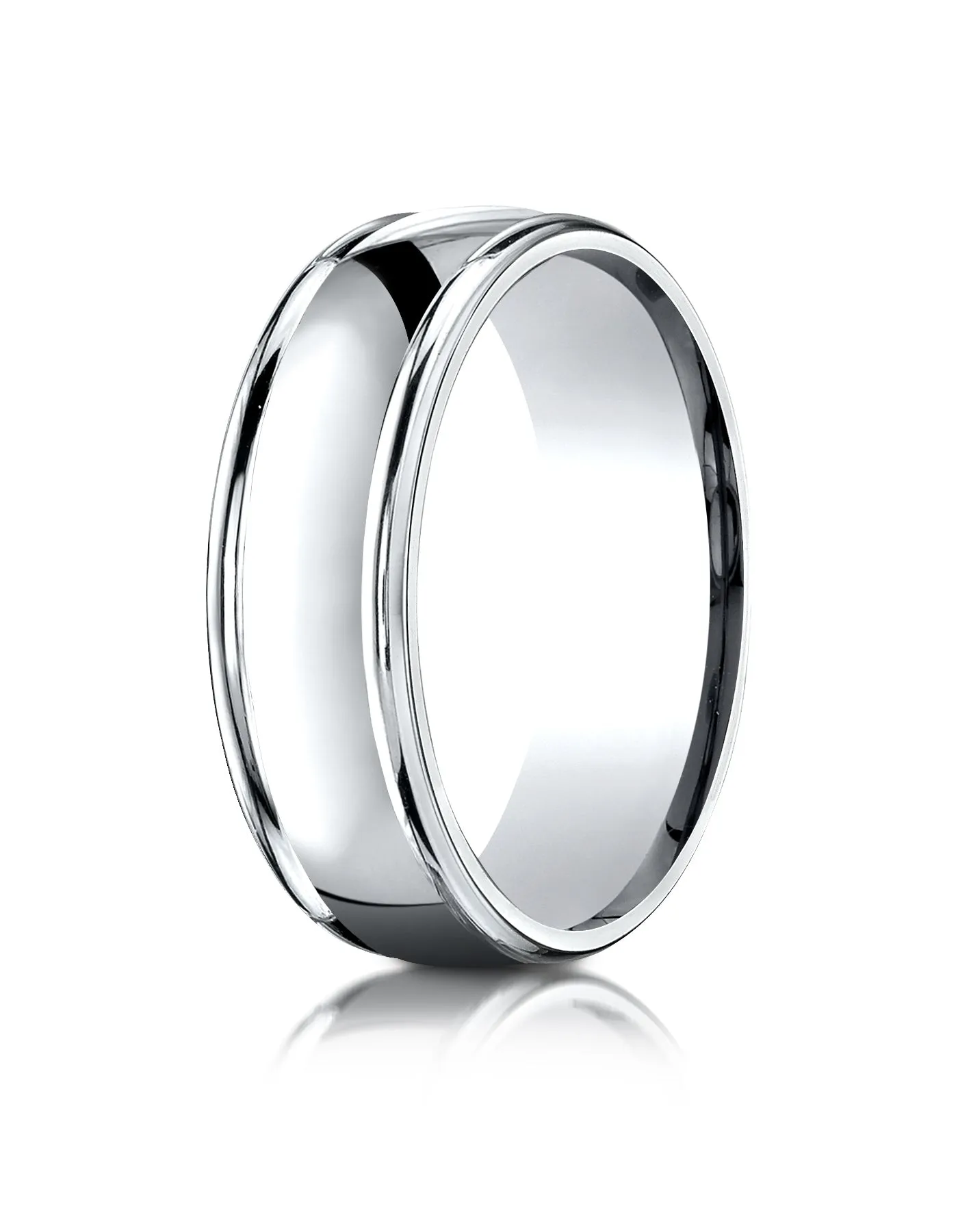 Benchmark 10k White Gold 7mm Comfort-Fit high polish finish round edge Design band, (Sizes 4-15)
