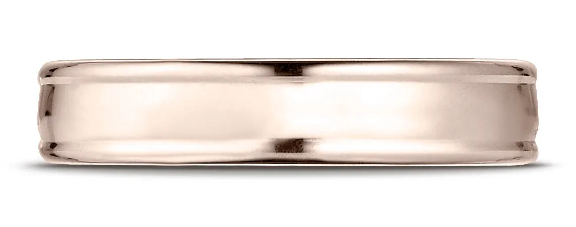 Benchmark 14K Rose Gold 4mm Comfort-Fit Satin-Finished High Polish Finish Round Edge Design Wedding Band