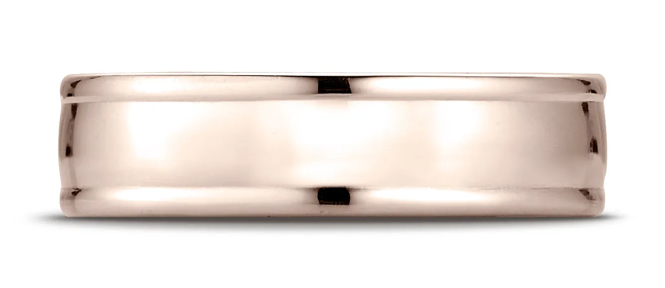 Benchmark 14K Rose Gold 6mm Comfort-Fit High Polish Finish Round Edge Design Wedding Band Ring
