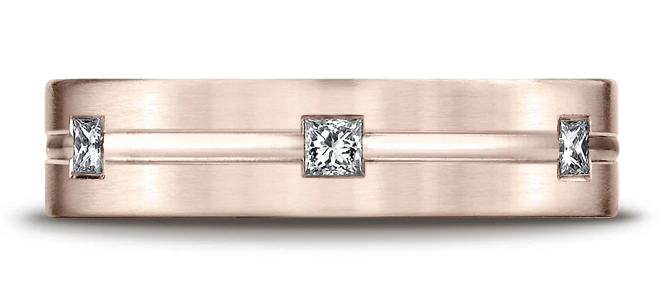 Benchmark 14K Rose Gold 6mm Comfort-Fit Princess Cut Burnish Set 6-Stone Eternity Wedding Band (0.60ct.)