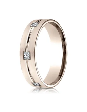 Benchmark 14K Rose Gold 6mm Comfort-Fit Princess Cut Burnish Set 6-Stone Eternity Wedding Band (0.60ct.)