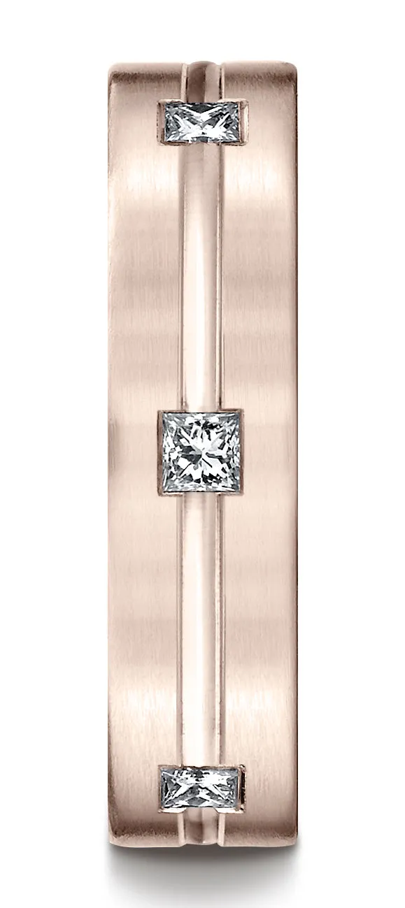 Benchmark 14K Rose Gold 6mm Comfort-Fit Princess Cut Burnish Set 6-Stone Eternity Wedding Band (0.60ct.)