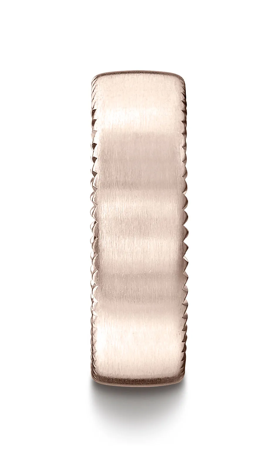 Benchmark 14K Rose Gold 7.5mm Comfort-Fit Satin-Finished Rivet Coin Edging Carved Design Wedding Band