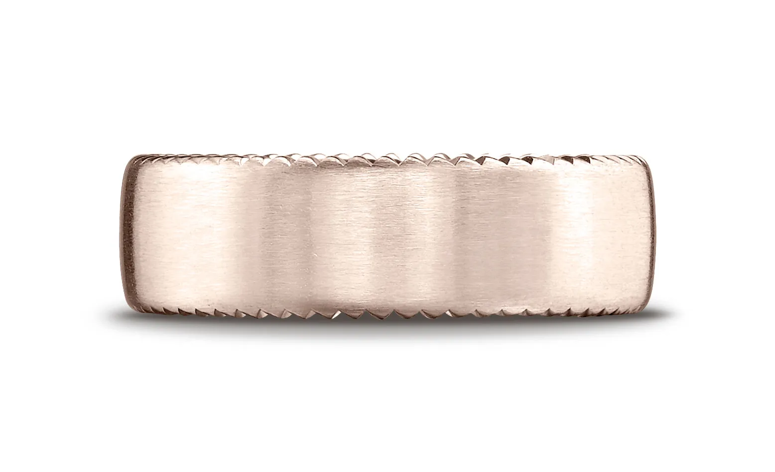 Benchmark 14K Rose Gold 7.5mm Comfort-Fit Satin-Finished Rivet Coin Edging Carved Design Wedding Band
