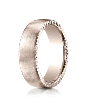 Benchmark 14K Rose Gold 7.5mm Comfort-Fit Satin-Finished Rivet Coin Edging Carved Design Wedding Band