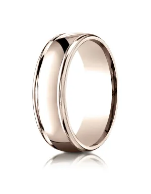 Benchmark 14k Rose Gold 7mm Comfort-Fit high polish finish round edge Design band, (Sizes 4-15)