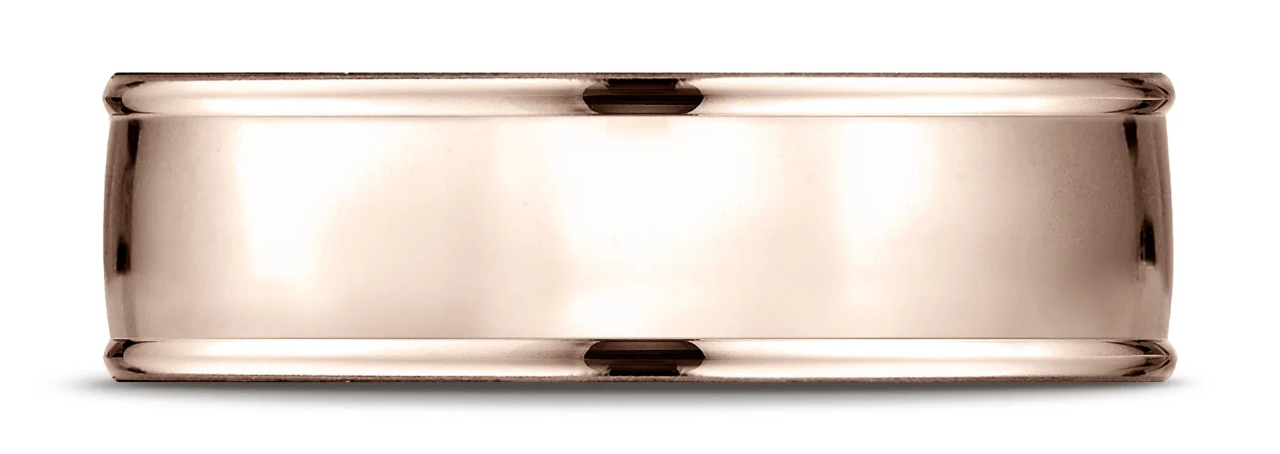 Benchmark 14k Rose Gold 7mm Comfort-Fit high polish finish round edge Design band, (Sizes 4-15)