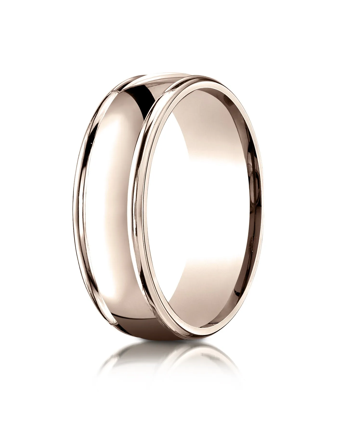 Benchmark 14k Rose Gold 7mm Comfort-Fit high polish finish round edge Design band, (Sizes 4-15)
