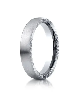Benchmark 14K White Gold 4.5mm Comfort-Fit Satin-Finished Rivet Coin Edging Carved Design Wedding Band