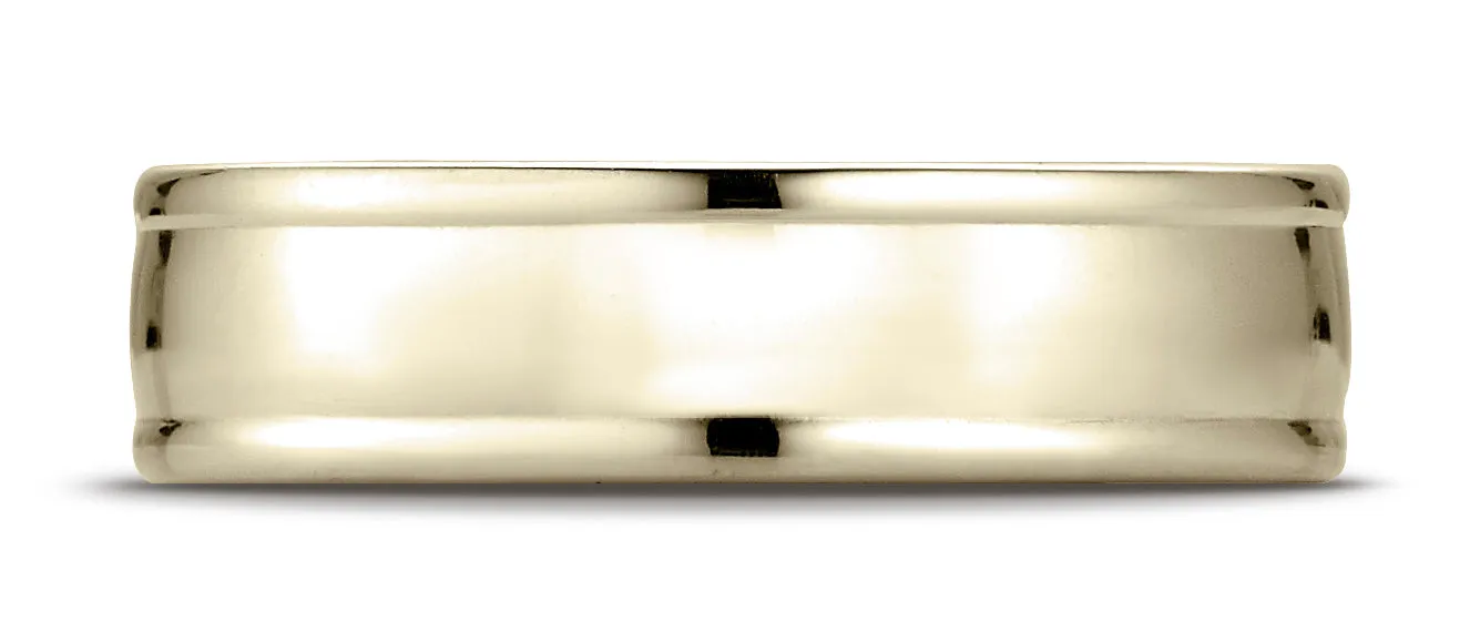 Benchmark 14k Yellow Gold 6.5mm Comfort-Fit high polish finish round edge Design band, (Size 4-14)