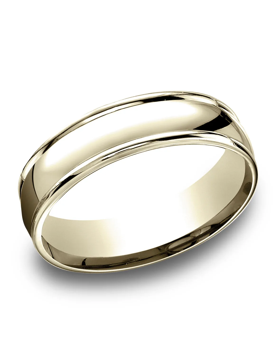 Benchmark 14k Yellow Gold 6.5mm Comfort-Fit high polish finish round edge Design band, (Size 4-14)