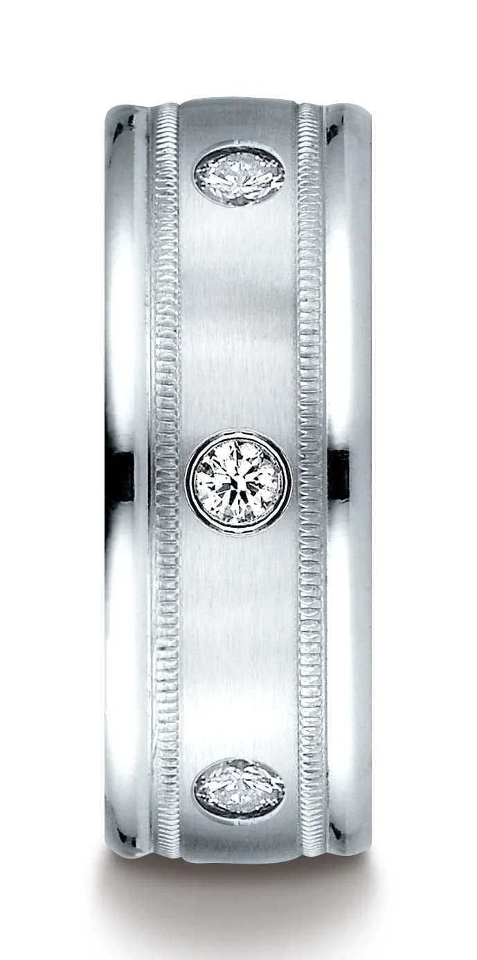 Benchmark 18K White Gold 8mm Comfort-Fit Burnish Set 6-Stone Diamond Eternity Ring w/ Milgrain (0.48ct)