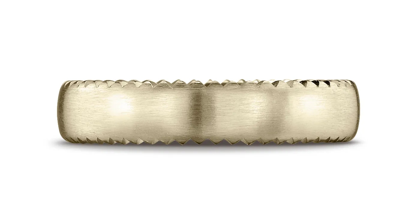 Benchmark 18K Yellow Gold 4.5mm Comfort-Fit Satin-Finished Rivet Coin Edging Carved Design Wedding Band
