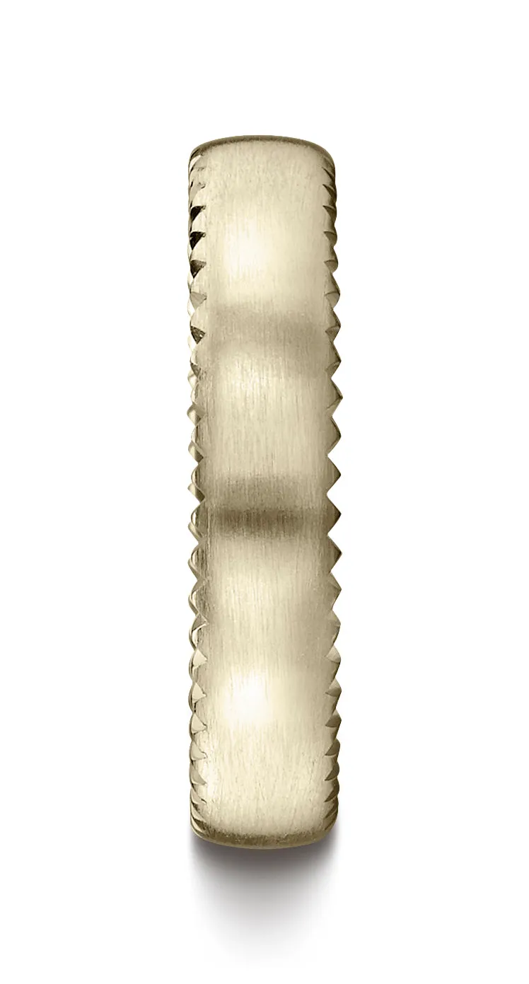 Benchmark 18K Yellow Gold 4.5mm Comfort-Fit Satin-Finished Rivet Coin Edging Carved Design Wedding Band