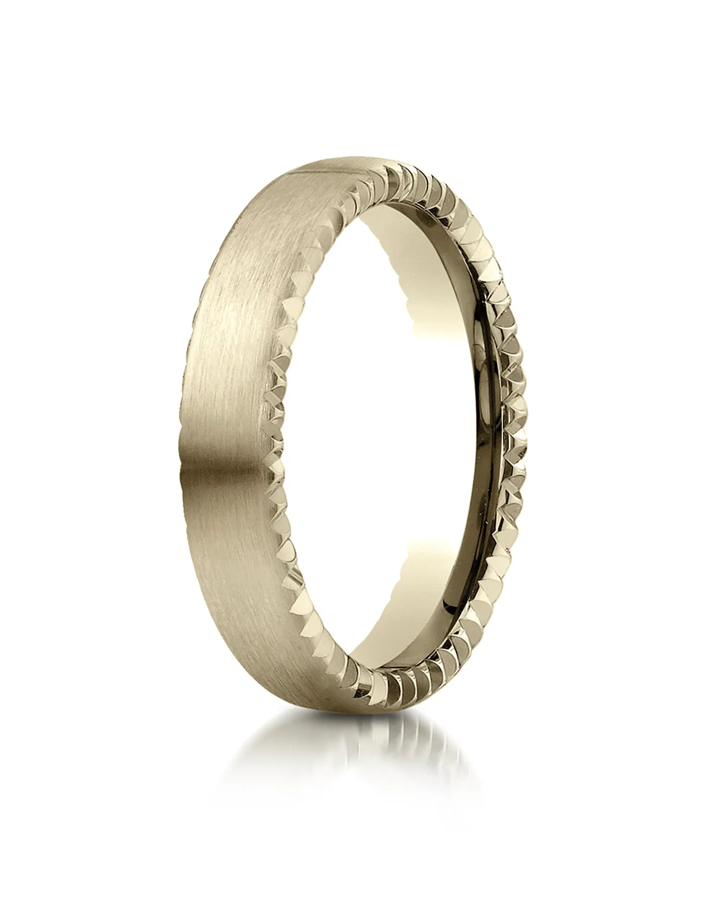 Benchmark 18K Yellow Gold 4.5mm Comfort-Fit Satin-Finished Rivet Coin Edging Carved Design Wedding Band