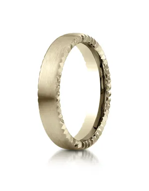 Benchmark 18K Yellow Gold 4.5mm Comfort-Fit Satin-Finished Rivet Coin Edging Carved Design Wedding Band