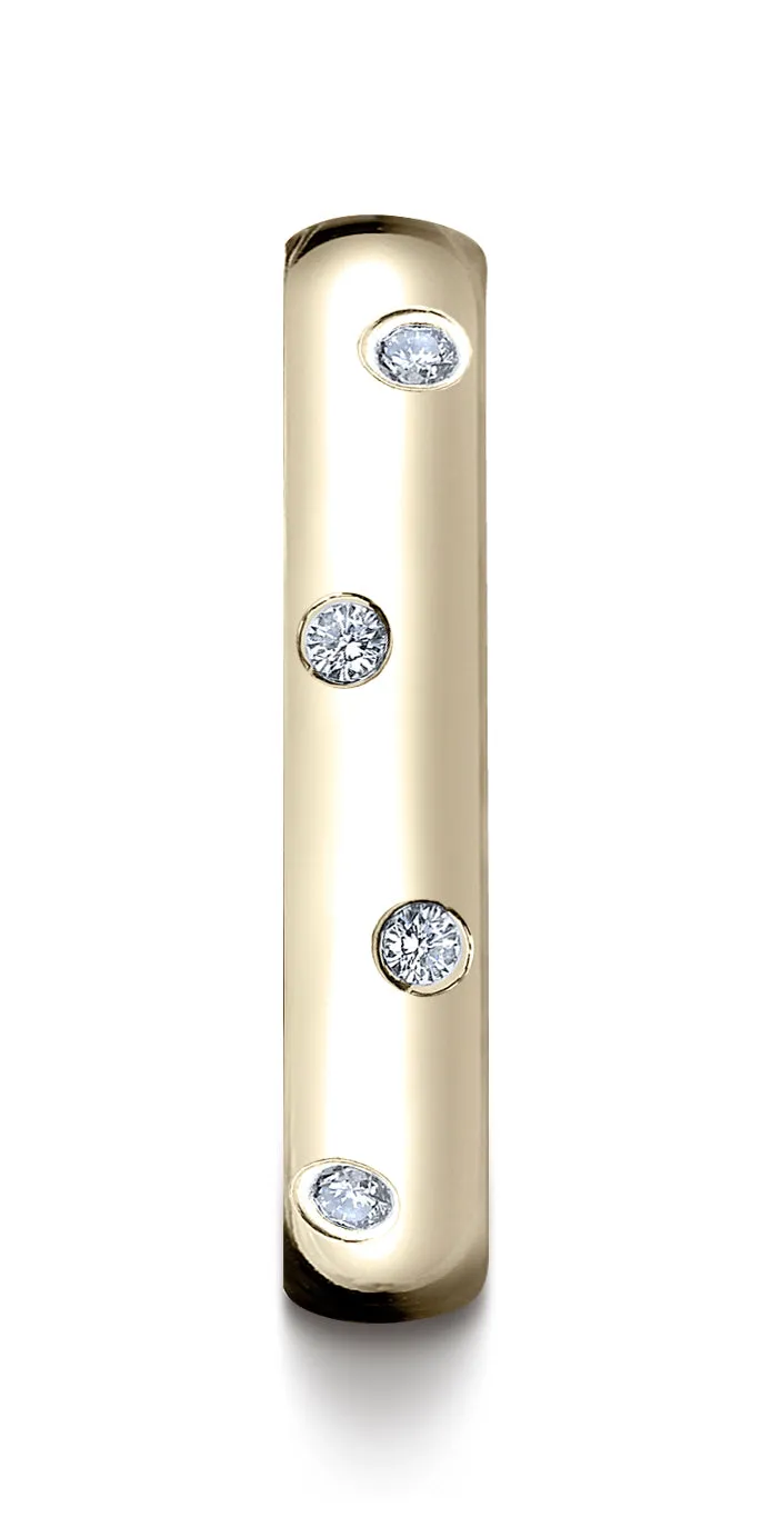 Benchmark 18K Yellow Gold 4mm Comfort-Fit Burnish Set 12-Stone Diamond Eternity Wedding Band (0.24 ct.)