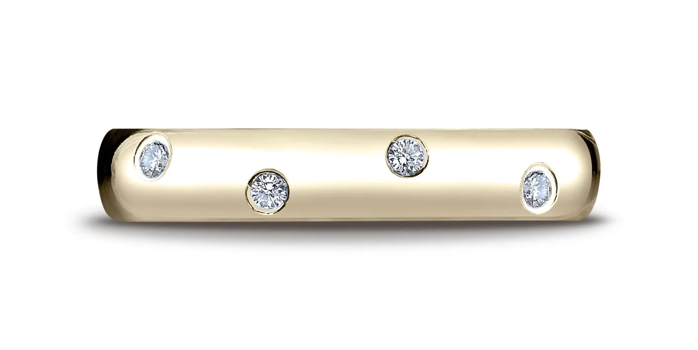 Benchmark 18K Yellow Gold 4mm Comfort-Fit Burnish Set 12-Stone Diamond Eternity Wedding Band (0.24 ct.)