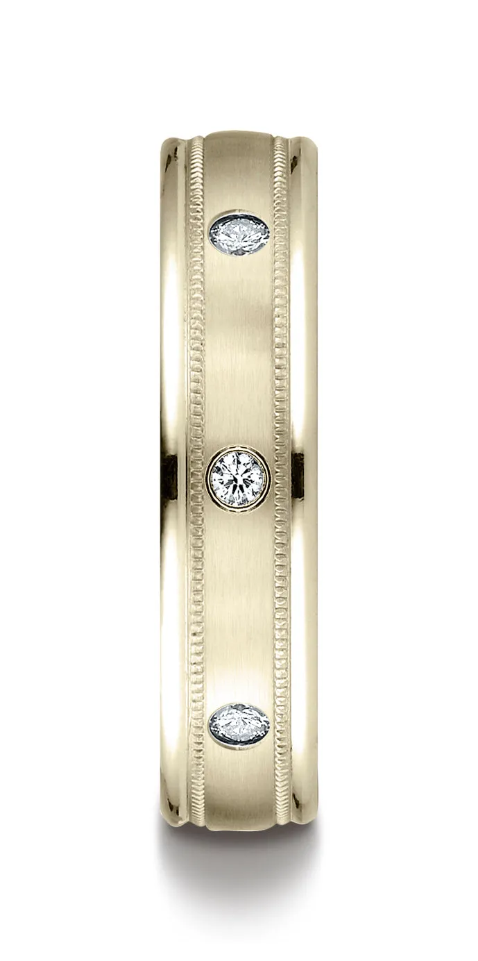 Benchmark 18K Yellow Gold 4mm Comfort-Fit Burnish Set 8-Stone Diamond Eternity Ring w/ Milgrain (0.16ct)