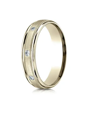 Benchmark 18K Yellow Gold 4mm Comfort-Fit Burnish Set 8-Stone Diamond Eternity Ring w/ Milgrain (0.16ct)