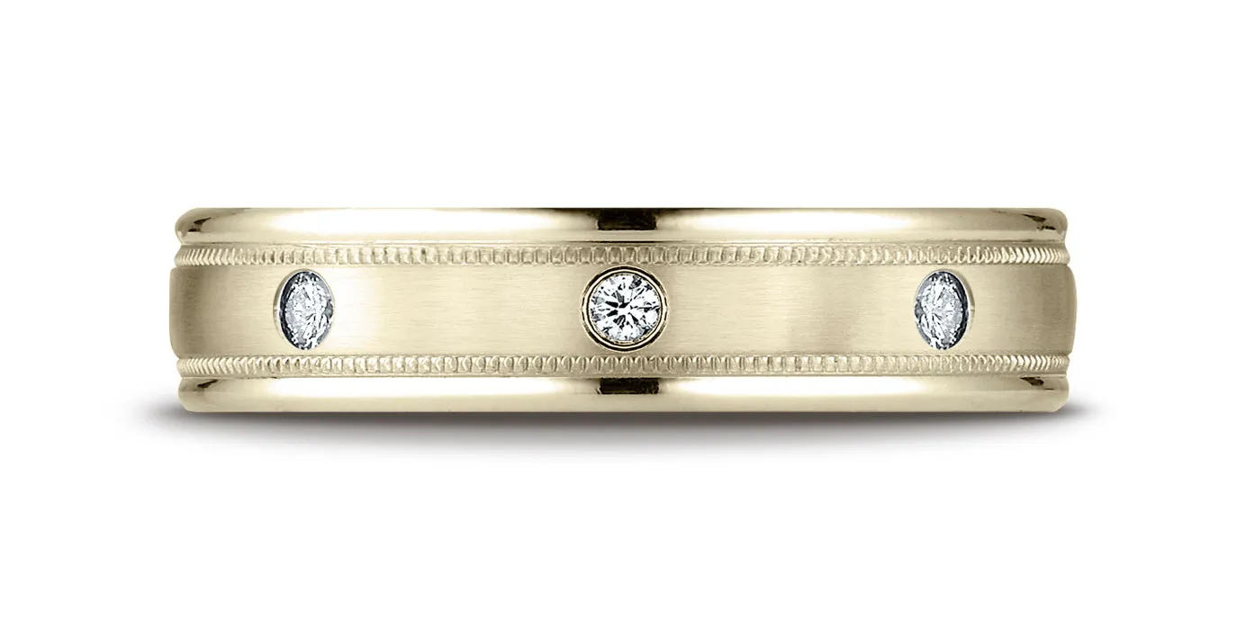 Benchmark 18K Yellow Gold 4mm Comfort-Fit Burnish Set 8-Stone Diamond Eternity Ring w/ Milgrain (0.16ct)