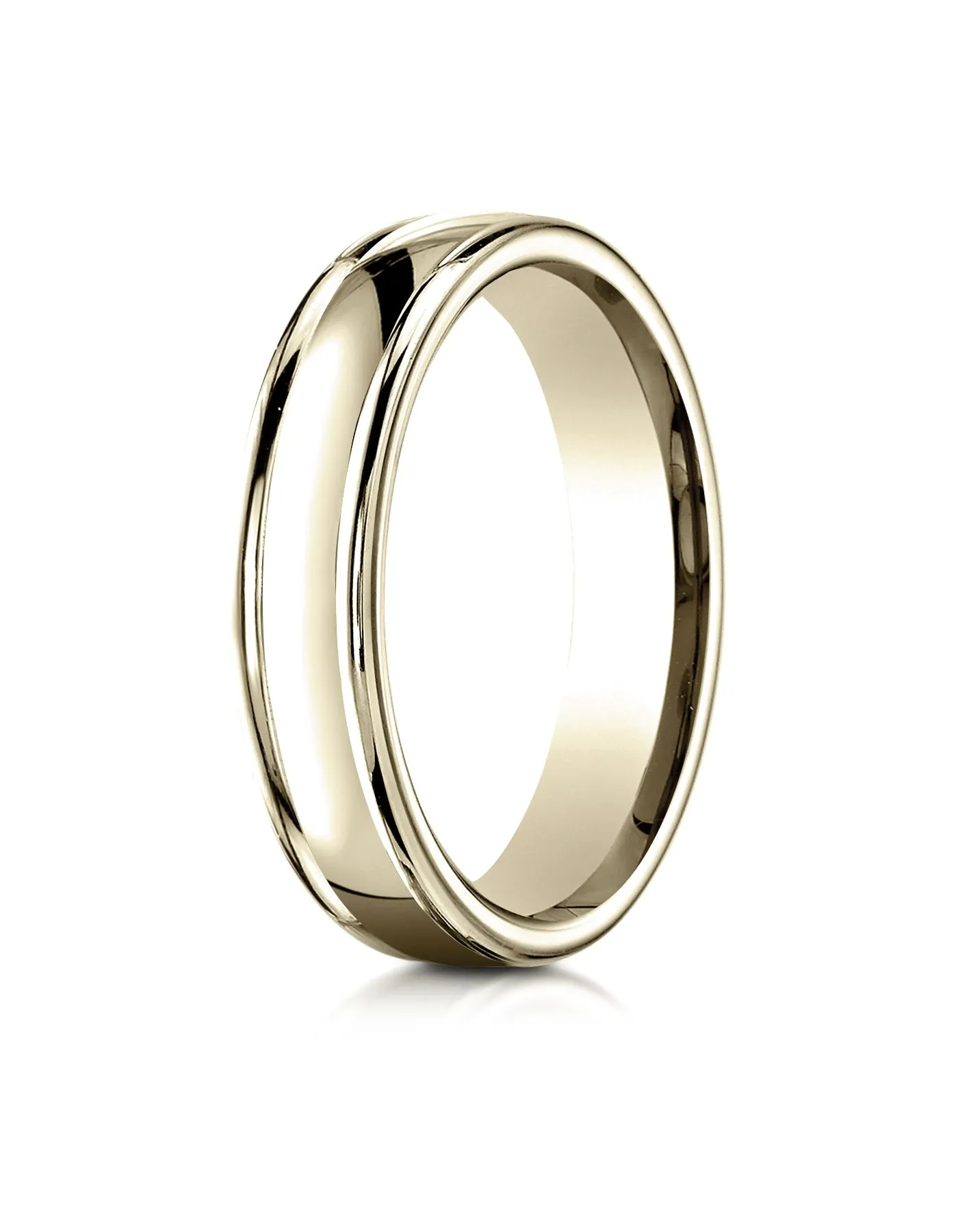 Benchmark 18K Yellow Gold 4mm Comfort-Fit Satin-Finished High Polish Finish Round Edge Design Band Ring