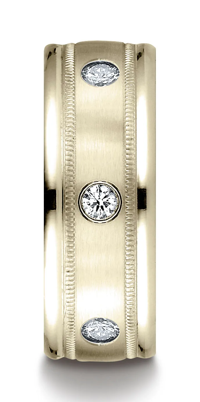 Benchmark 18K Yellow Gold 8mm Comfort-Fit Burnish Set 6-Stone Diamond Eternity Ring w/ Milgrain (0.48ct)