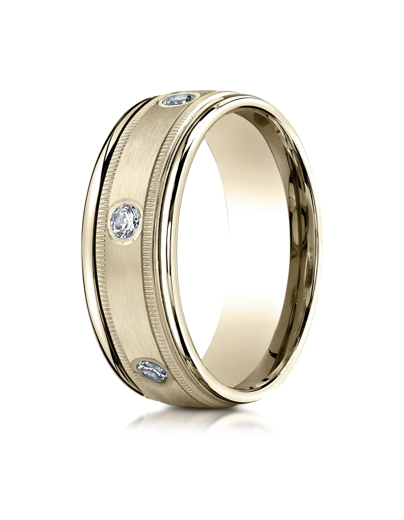 Benchmark 18K Yellow Gold 8mm Comfort-Fit Burnish Set 6-Stone Diamond Eternity Ring w/ Milgrain (0.48ct)
