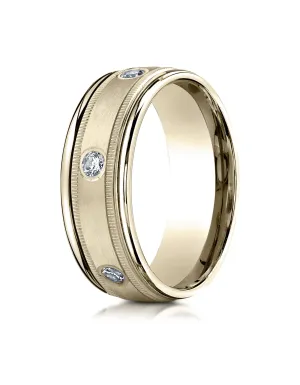 Benchmark 18K Yellow Gold 8mm Comfort-Fit Burnish Set 6-Stone Diamond Eternity Ring w/ Milgrain (0.48ct)