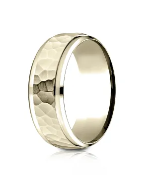Benchmark 18k Yellow Gold 8mm Comfort-Fit Drop Bevel Hammered Finish Design Band, (Sizes 4-15)