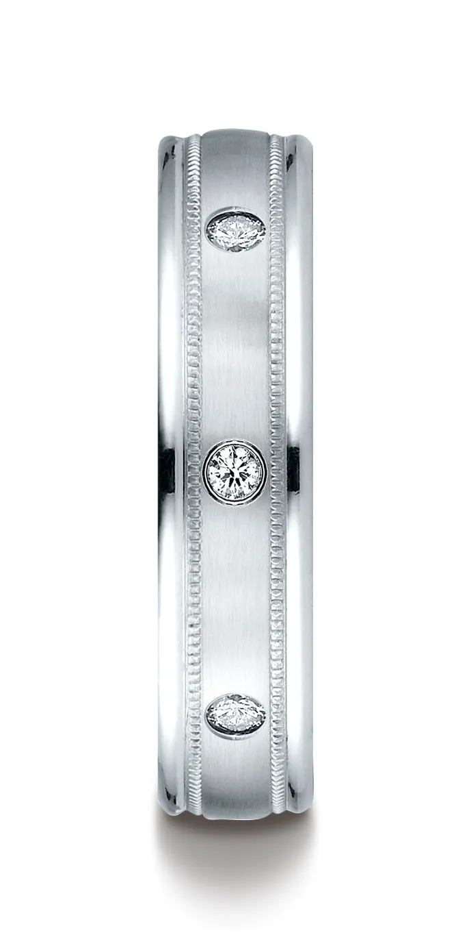 Benchmark Palladium 4mm Comfort-Fit Burnish Set 8-Stone Diamond Eternity Ring with Milgrain (0.16 ct.)