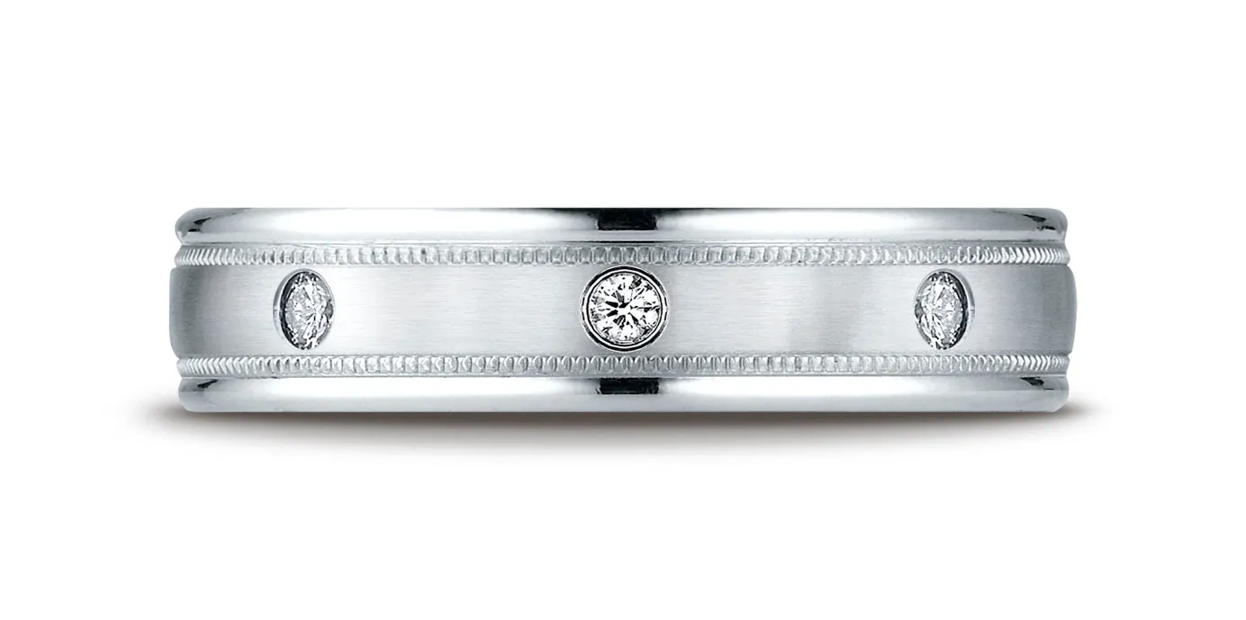 Benchmark Palladium 4mm Comfort-Fit Burnish Set 8-Stone Diamond Eternity Ring with Milgrain (0.16 ct.)
