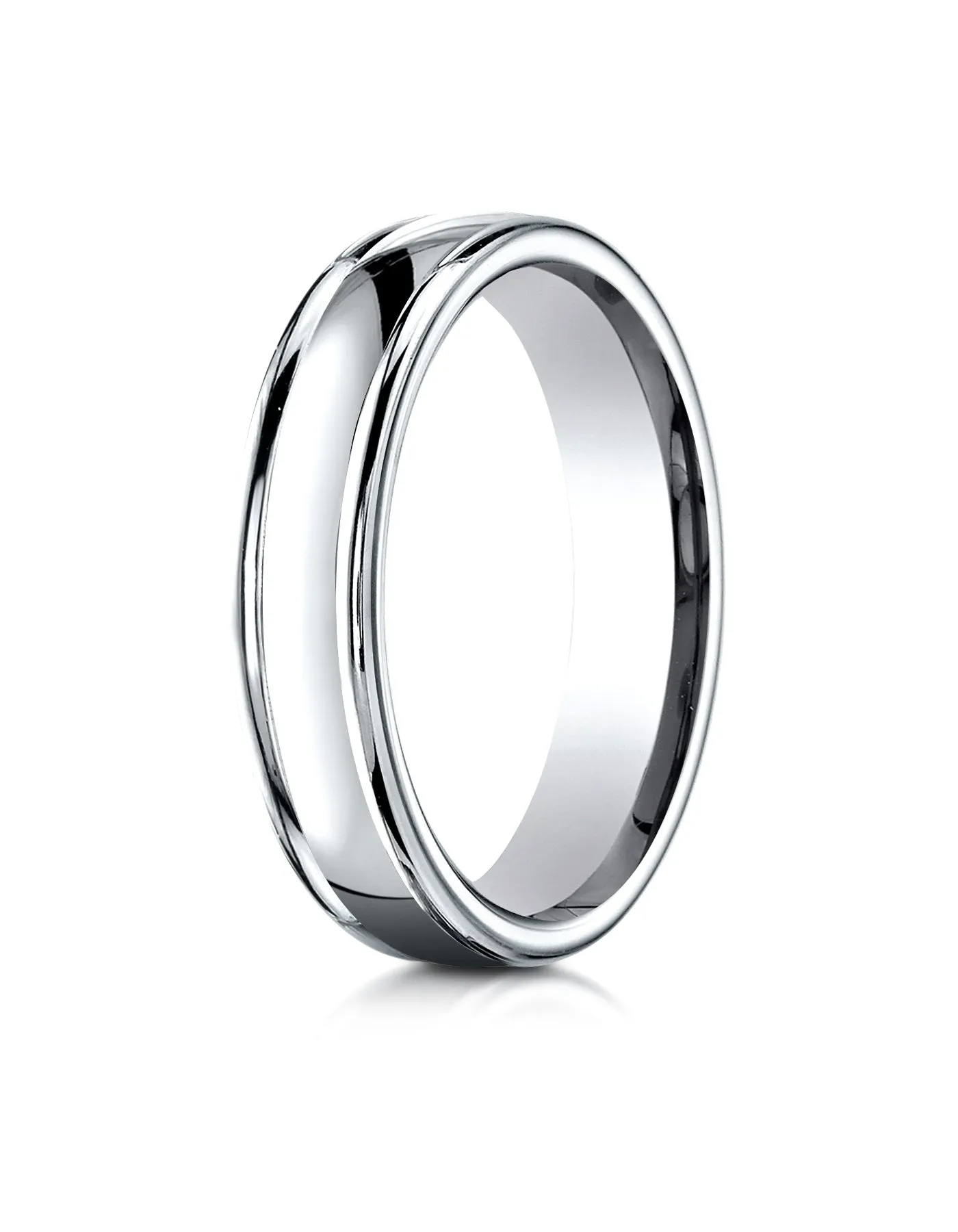 Benchmark Palladium 4mm Comfort-Fit Satin-Finished High Polish Finish Round Edge Design Wedding Ring