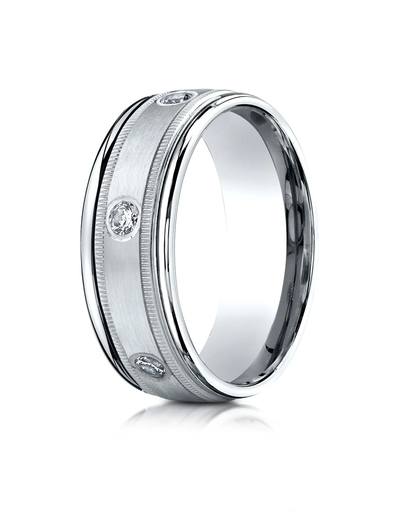 Benchmark Palladium 8mm Comfort-Fit Burnish Set 6-Stone Diamond Eternity Ring with Milgrain (0.48 ct.)