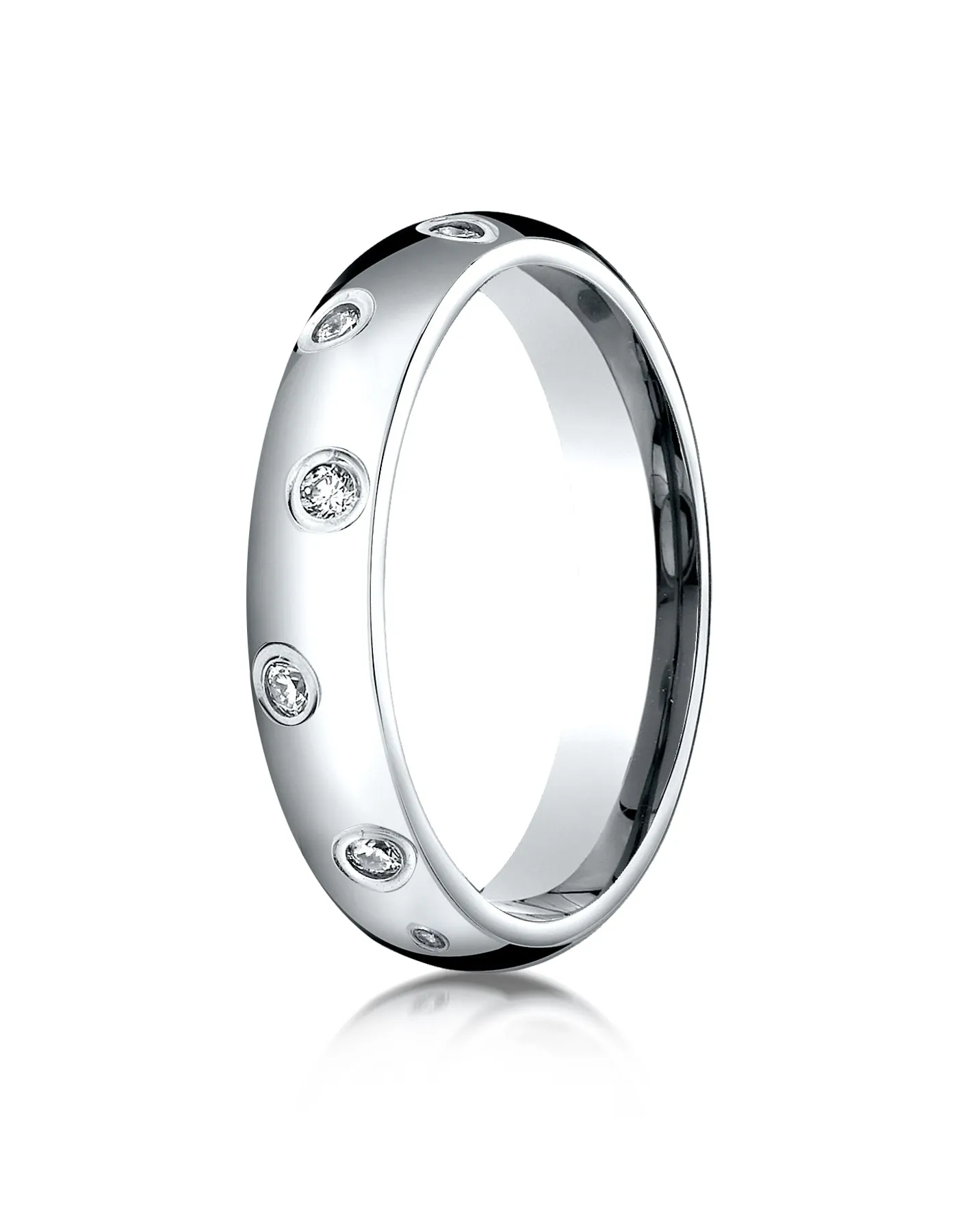 Benchmark Platinum 4mm Comfort-Fit Burnish Set 12-Stone Diamond Eternity Wedding Band Ring (0.24 ct.)