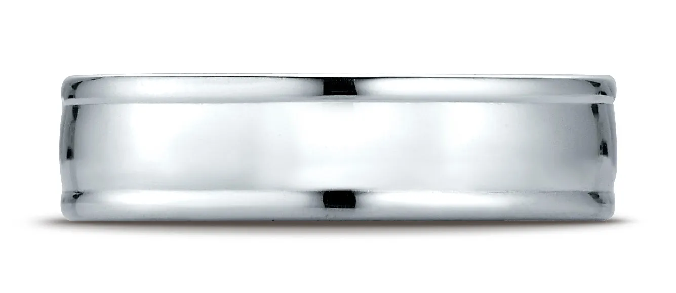 Benchmark Platinum 6mm Comfort-Fit High Polish Finish Round Edge Design Wedding Band Ring
