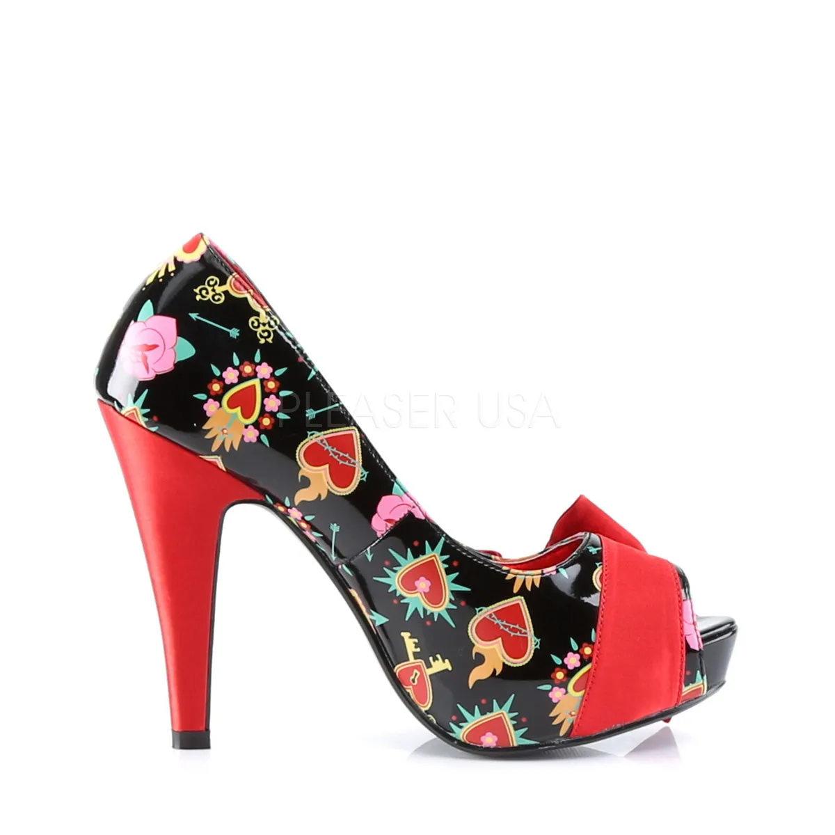 BETTIE-13  Black Patent-Red Satin (Sacred Hearts)