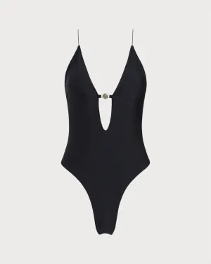 Black V-neck Cutout One-Piece Swimsuit