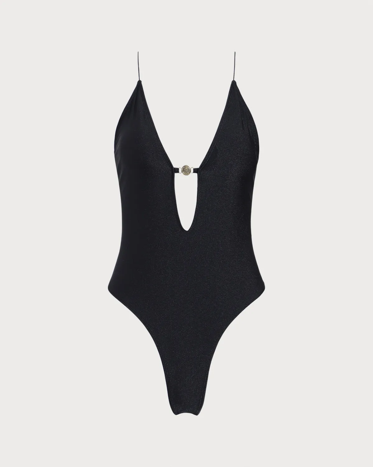 Black V-neck Cutout One-Piece Swimsuit