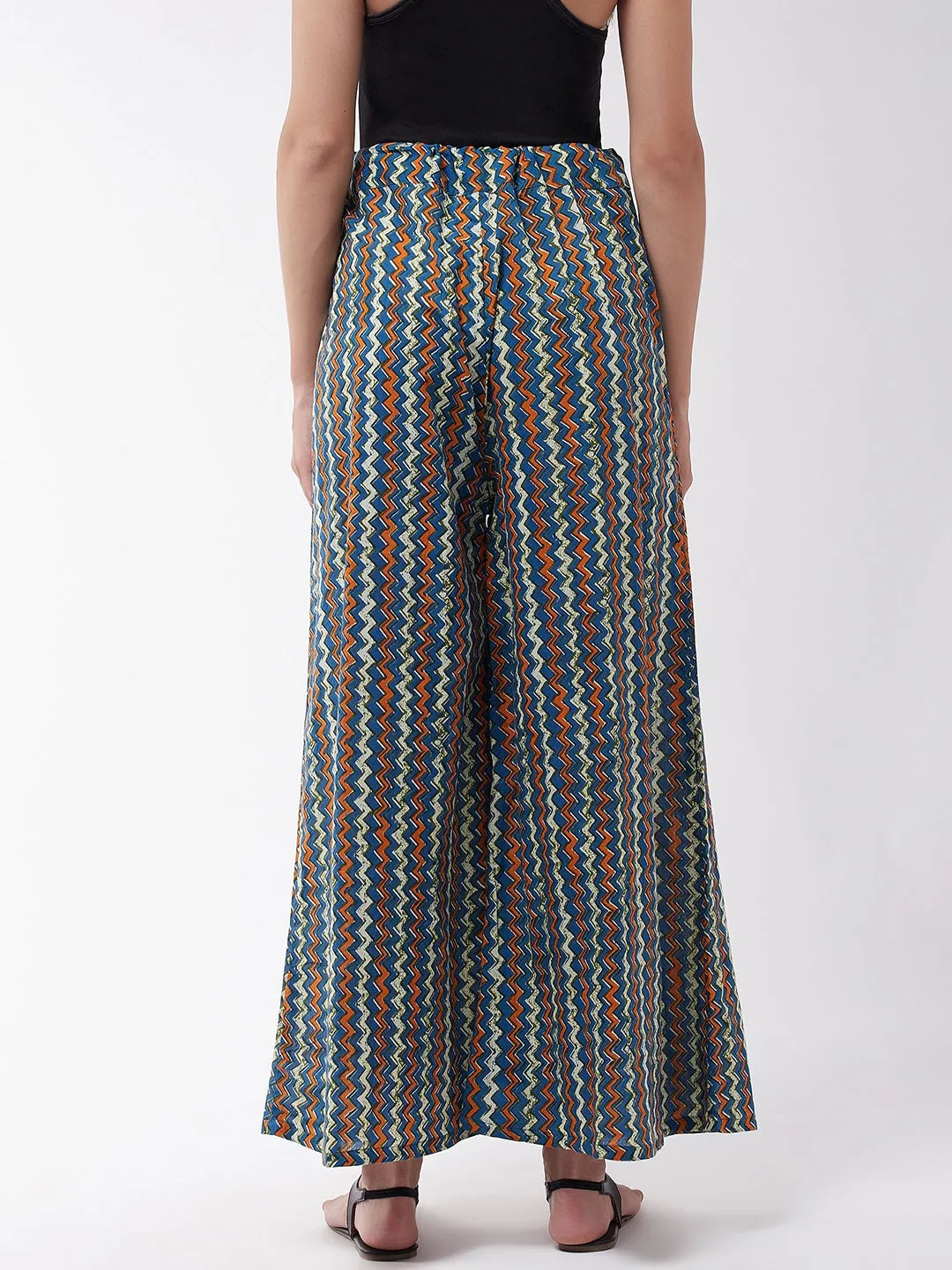 Blue Orange Zig Zag Print Palazzo
