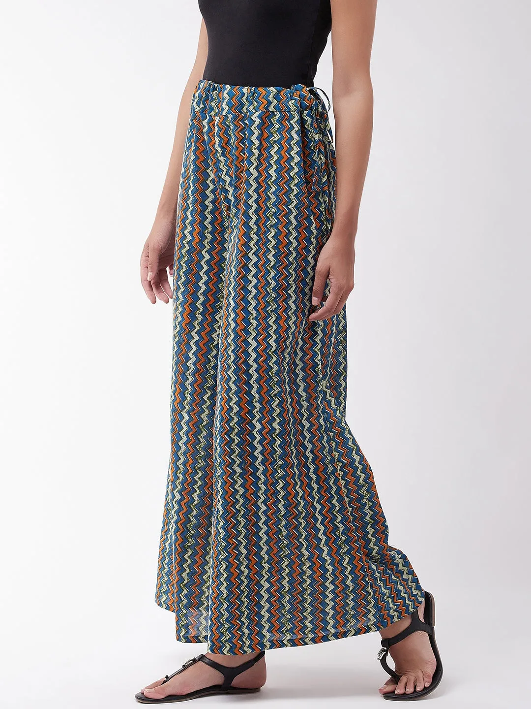 Blue Orange Zig Zag Print Palazzo
