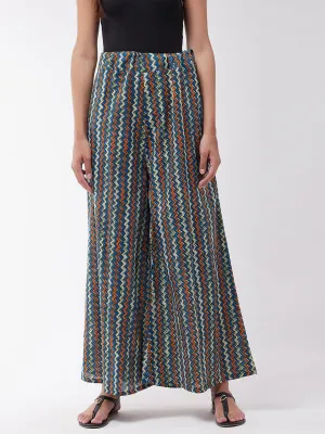 Blue Orange Zig Zag Print Palazzo
