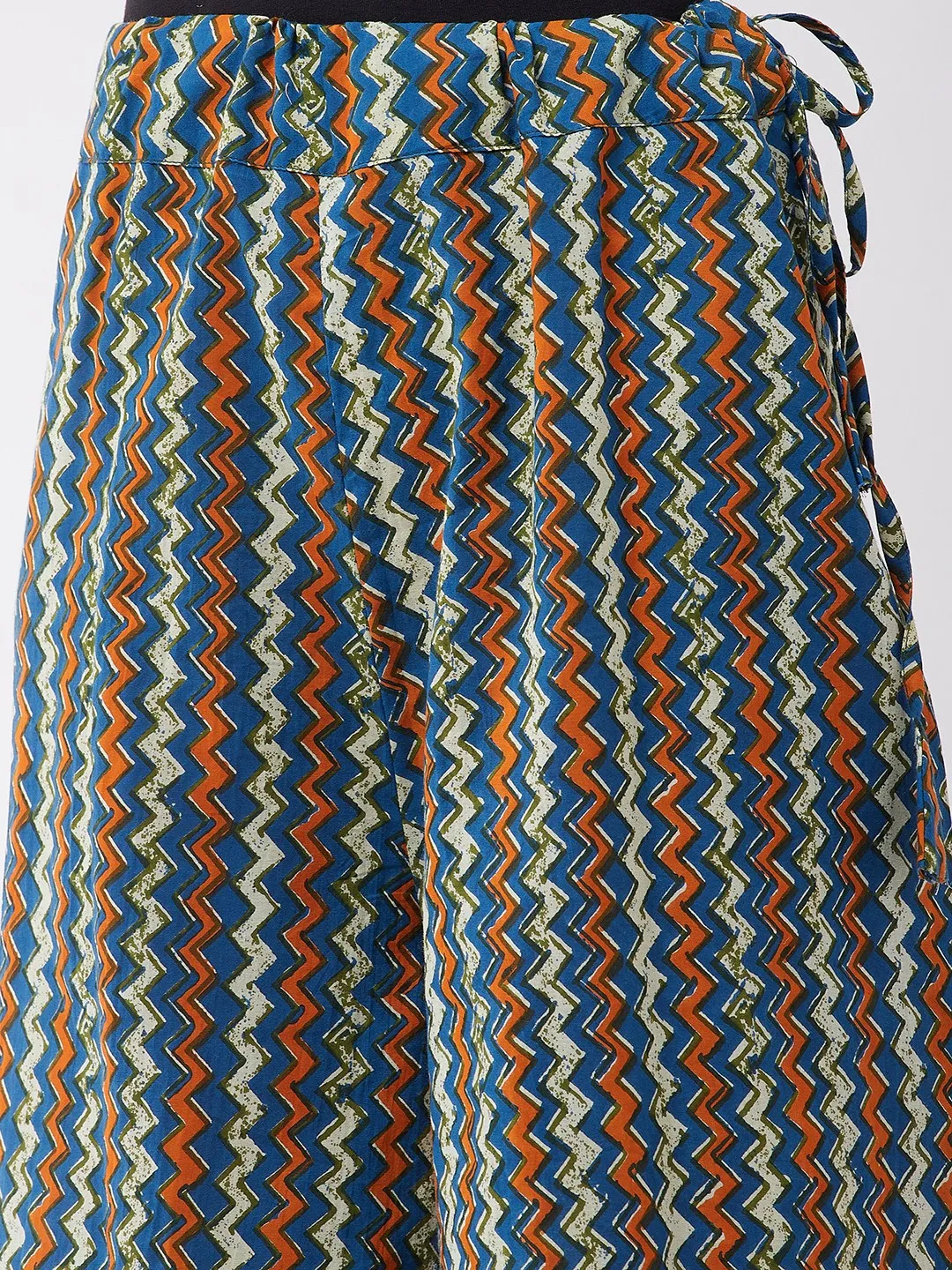 Blue Orange Zig Zag Print Palazzo