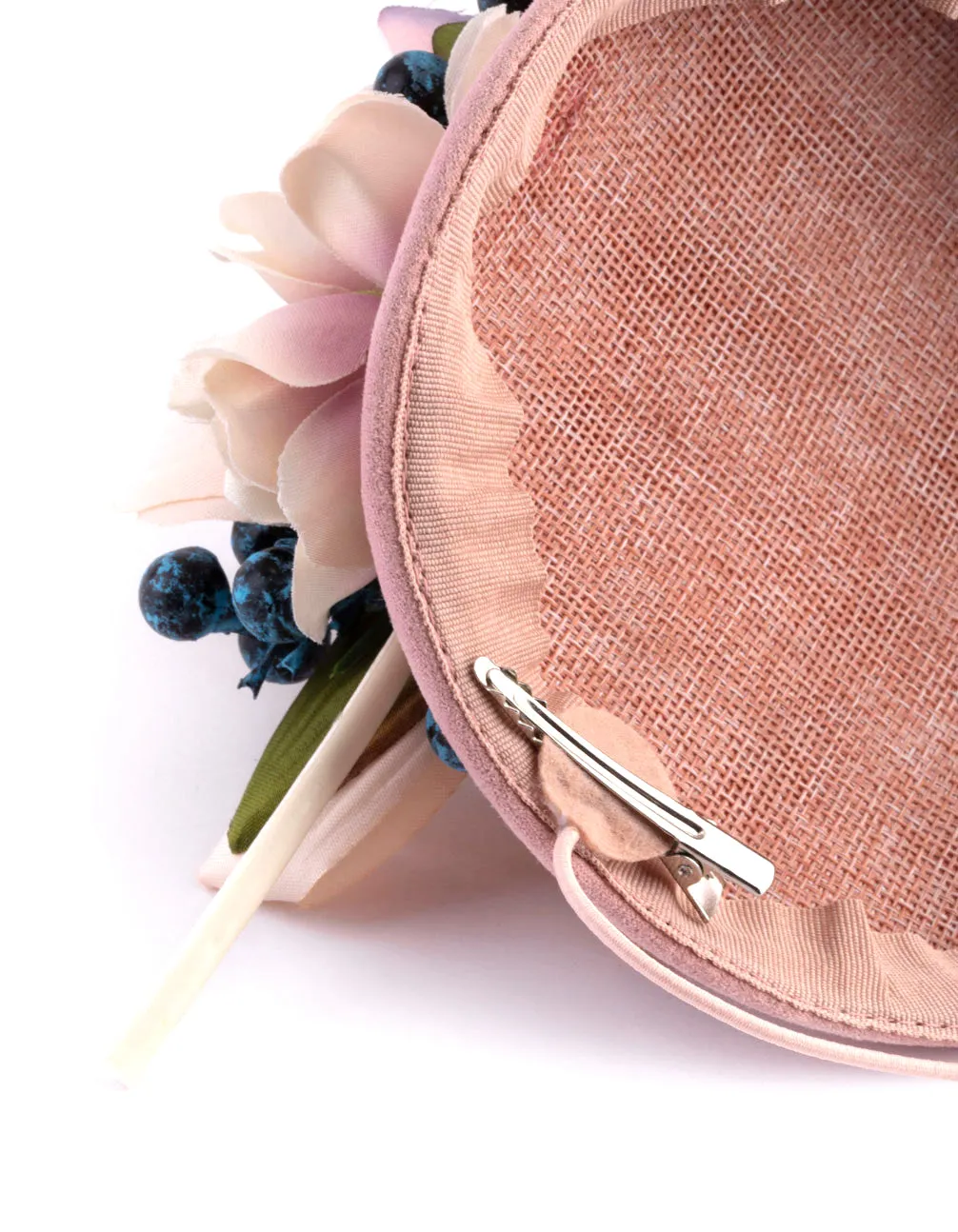 Blush Fabric Pillbox With Floral & Quill Detail