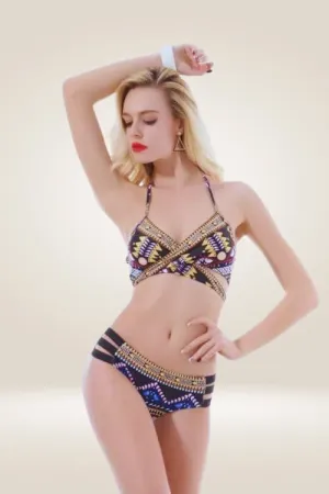 Bohemian Bandage Aztec Print Strappy Bikini Set