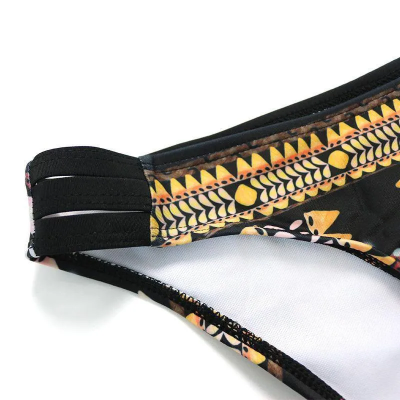 Bohemian Bandage Aztec Print Strappy Bikini Set