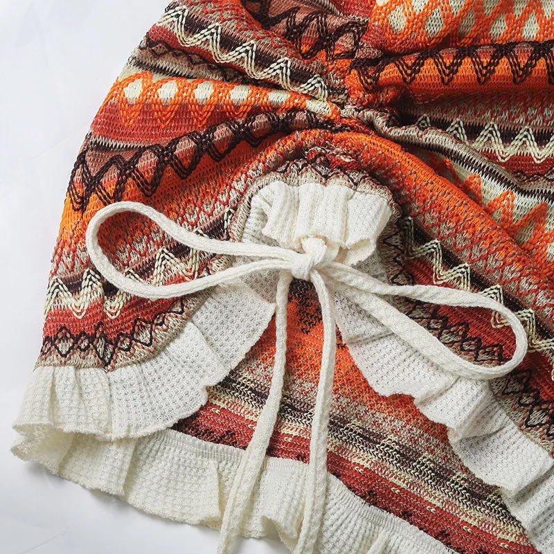 Boho Ruched Mini Dress | Sleeveless Bodycon Drawstring