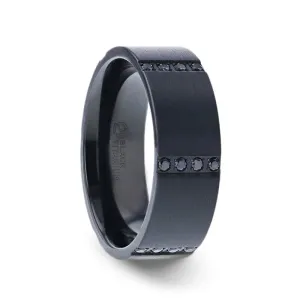 BOULDER Black Titanium Ring with 6 Sets of Quadruple Black Sapphires In Horizontal Channels - 8mm
